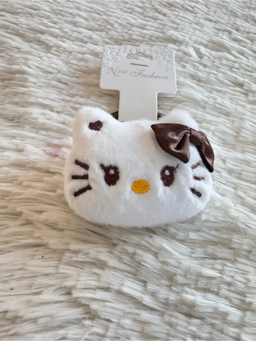 Hello kitty White Plush Hair Tie with Brown Bow